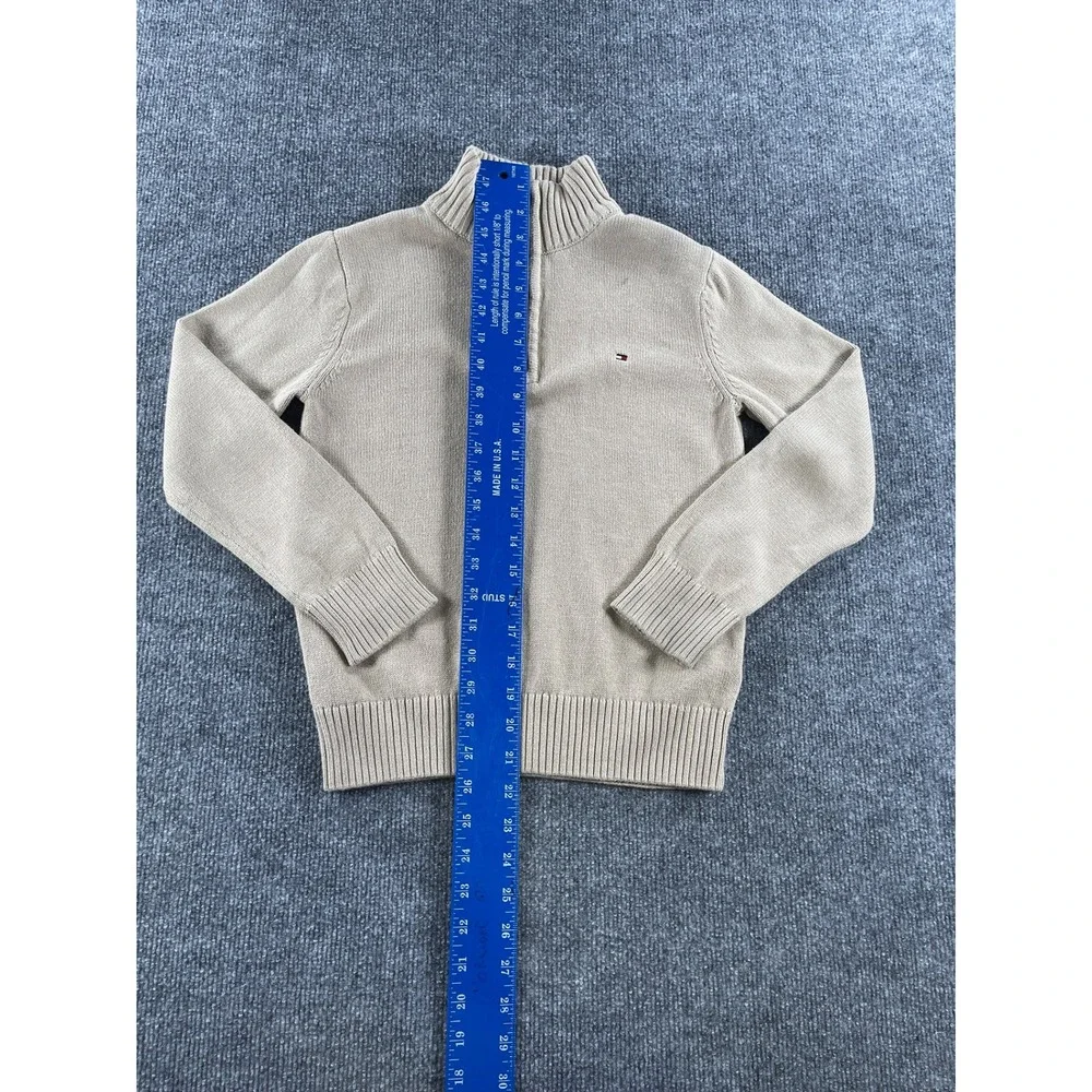 Tommy Hilfiger Boys Tan Beige Quarter Zip Mock Neck Knit Sweater Size S 8